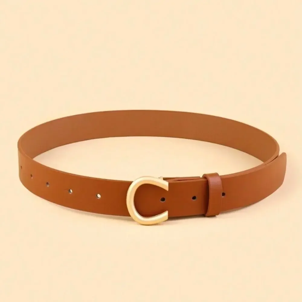 Camel Leather Gold C Buckle Belt